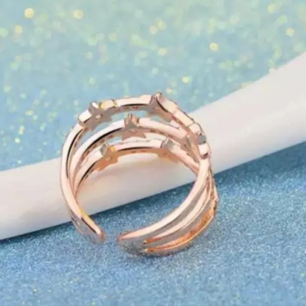 NEW 18K ROSE GOLD DIAMOND MULTI LAYER ADJUSTABLE RING, CUTE RING, SHINY RING. - Picture 6 of 7